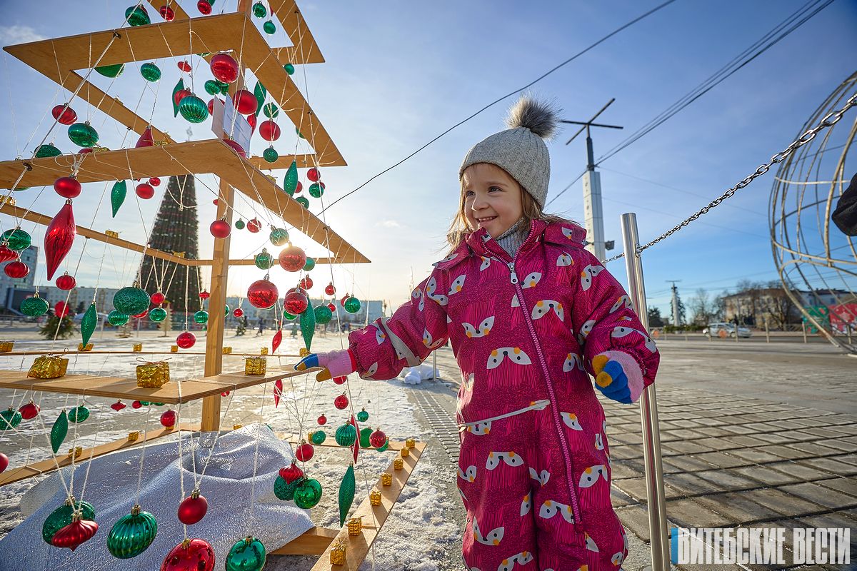 Выставка "Аллея креативных ёлок" проходит на площади Победы в Витебске