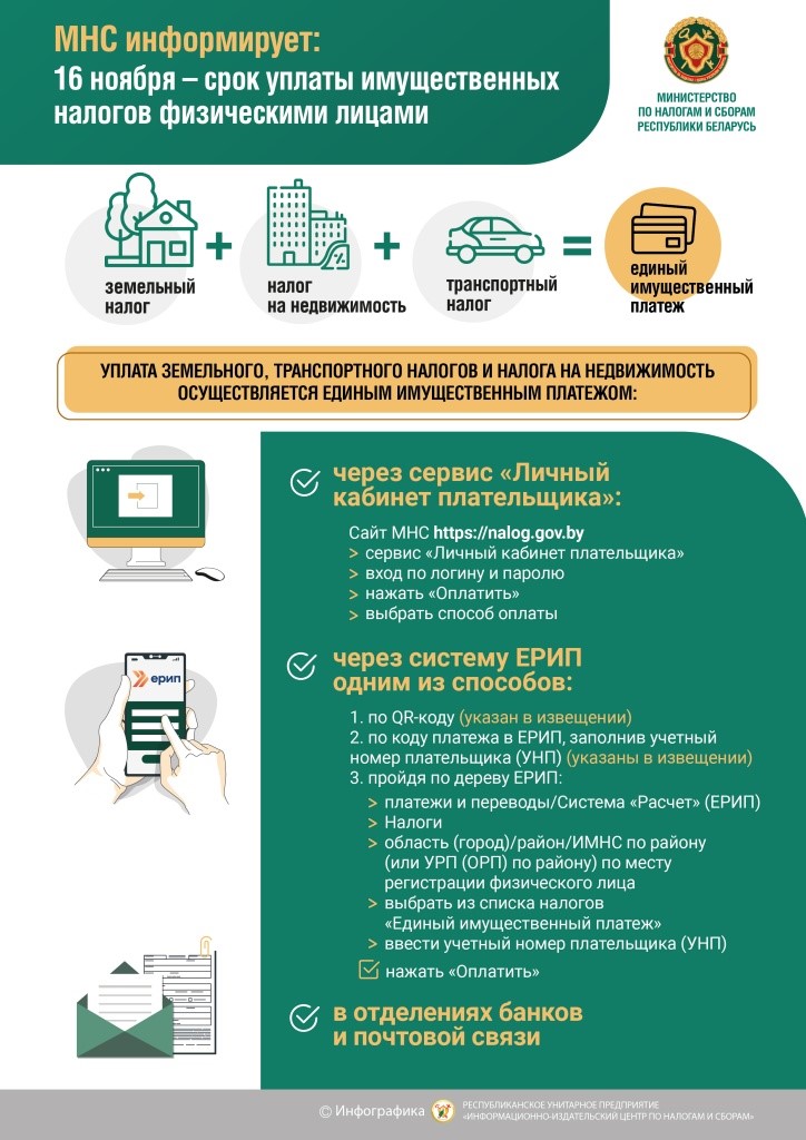 МНС информирует: 16 ноября - срок уплаты имущественных налогов физическими лицами