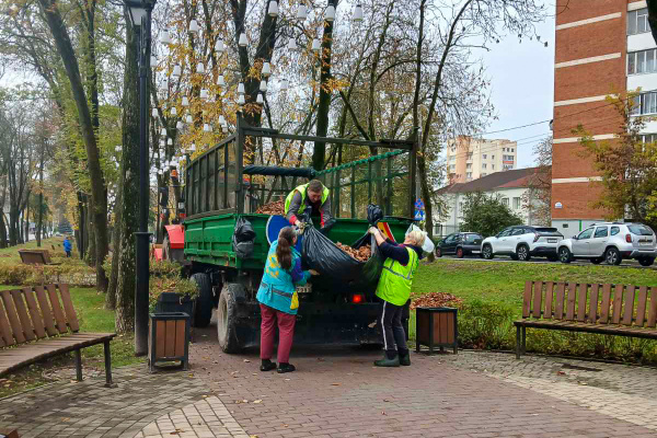 Осеннюю листву убирают в Витебске